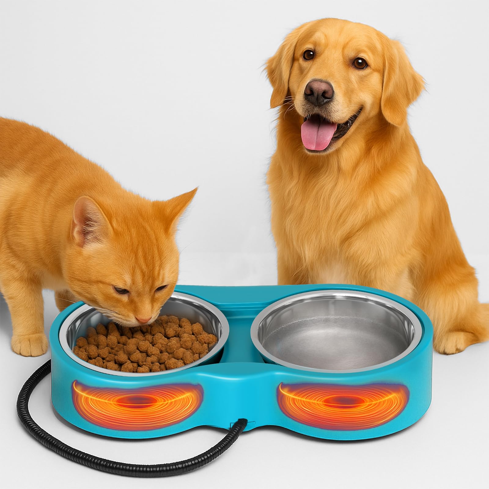 Bol chauffant double YEOLEH pour chat et chien, garde eau et nourriture chaudes.