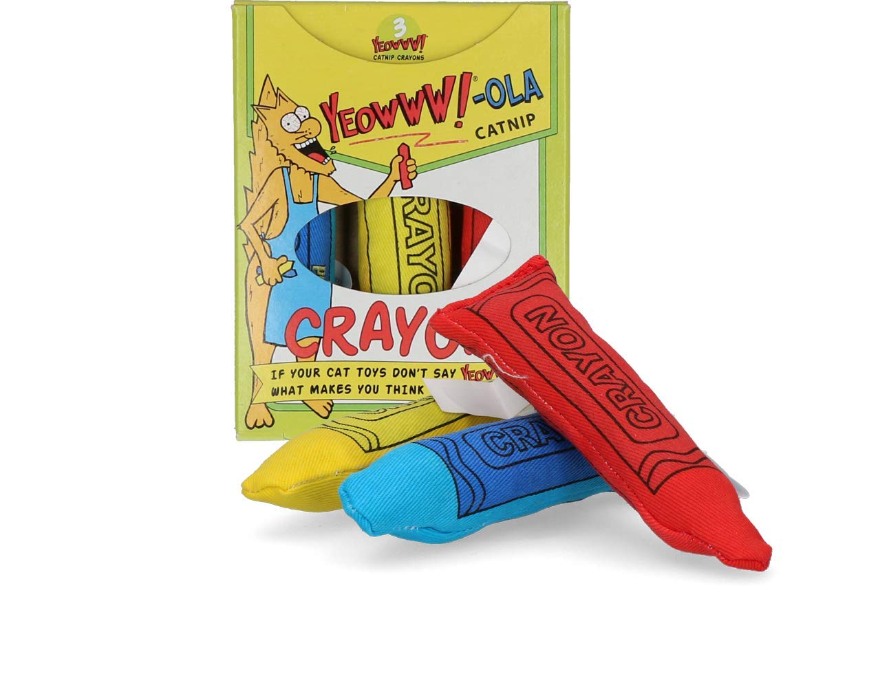 YEOWWW! Catnip Crayon trio ensemble: jouets colorés stimulant la curiosité féline.