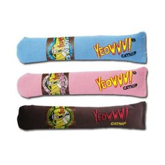Cigares Yeowww! à herbe à chat, 7 pouces en trio, couleurs bleu-rose-vert pour divertir le chat.