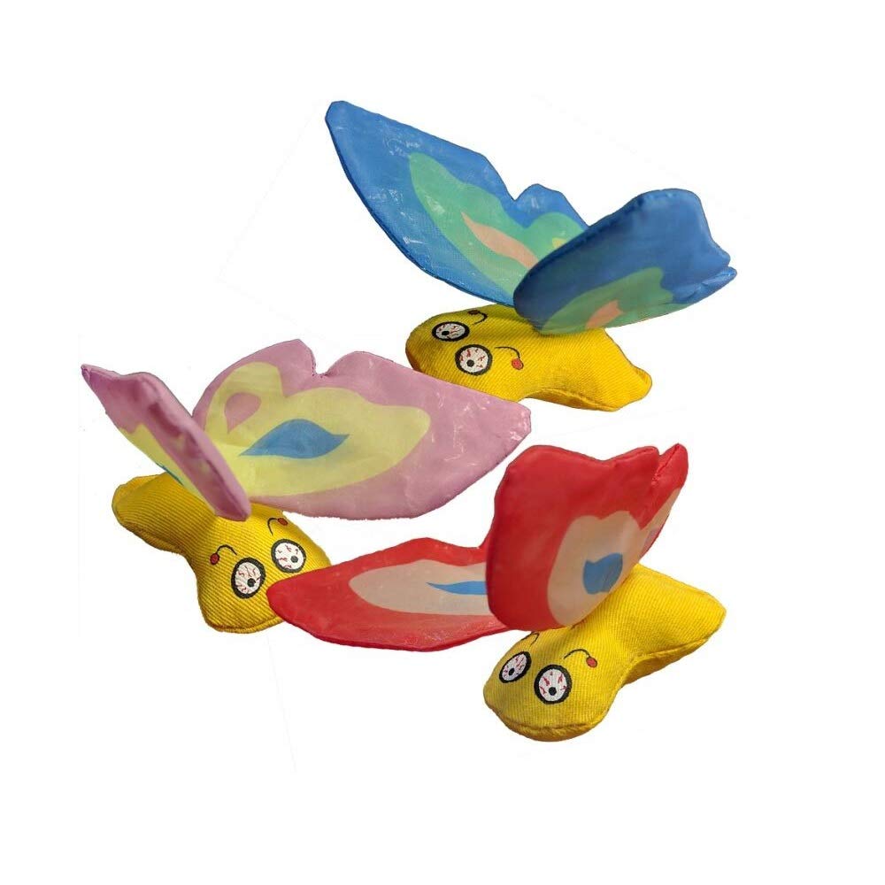 Jouet papillon en herbe à chat Yeowww! en bundle bleu, violet et rouge pour stimulation naturelle.