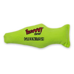 Yeowww! Poisson vert, jouet pour chat rempli d’herbe à chat, stimule le jeu actif.