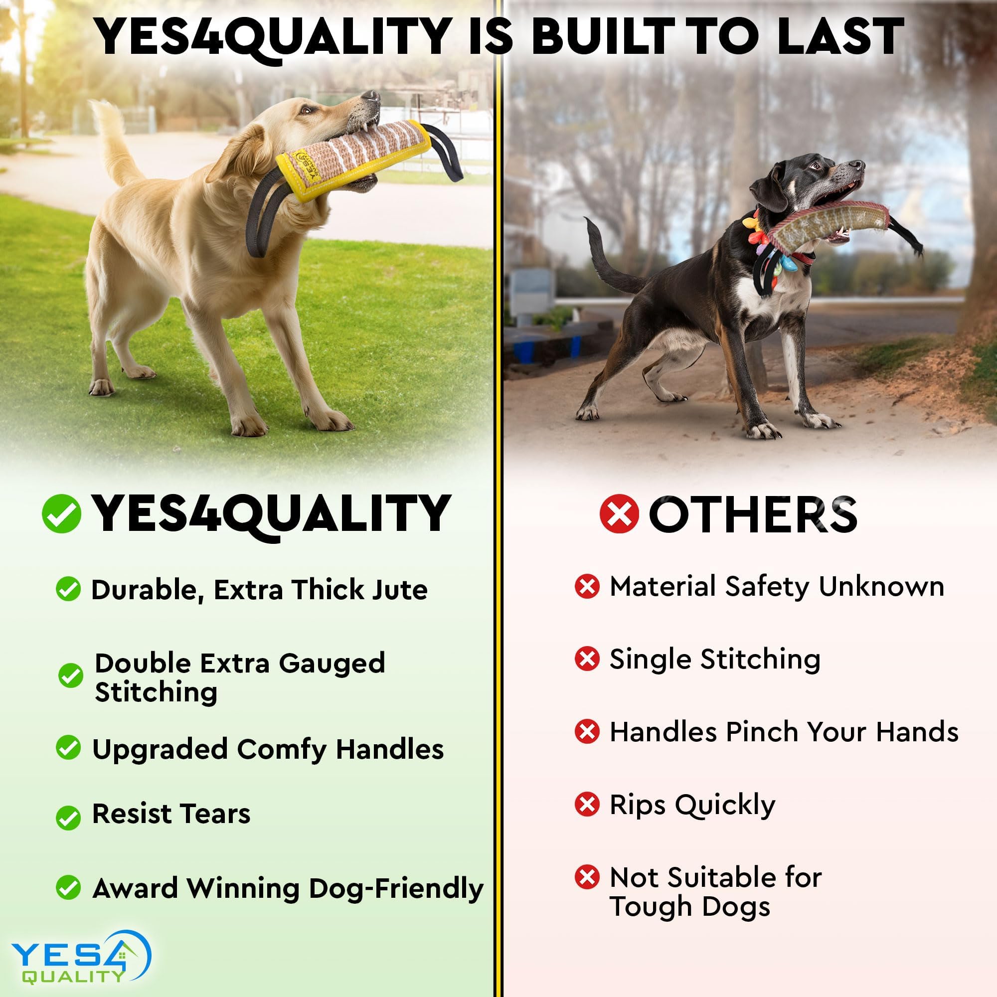 Yes4Quality Materiau jute, texture dense et durable pour morsures maîtrisées.