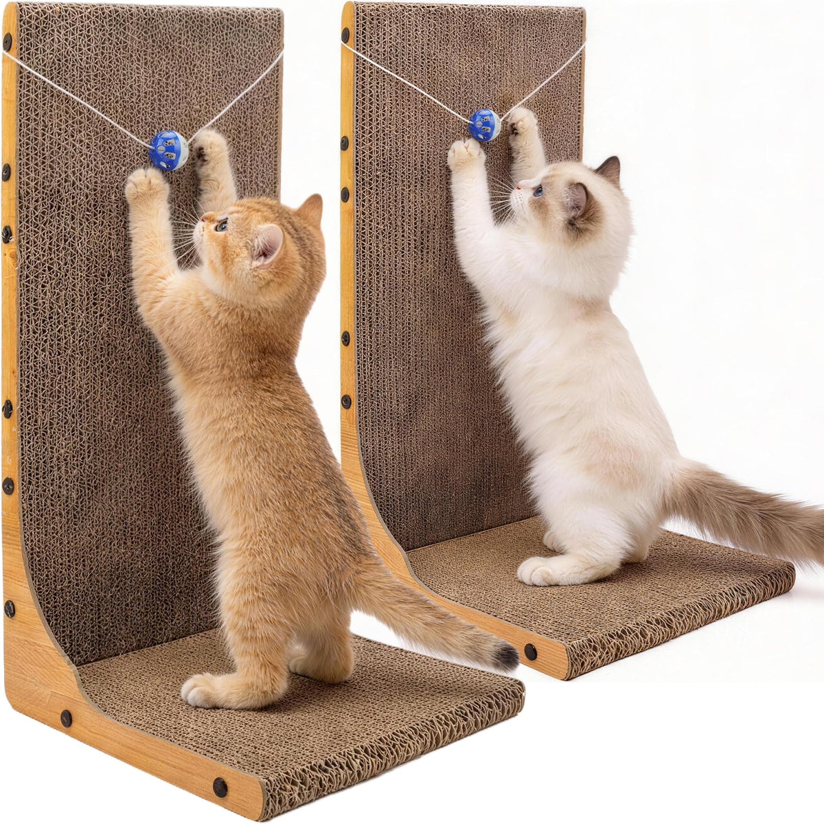 YesBes grattoir chat forme L avec ballon intégré pour jeu et grattage.