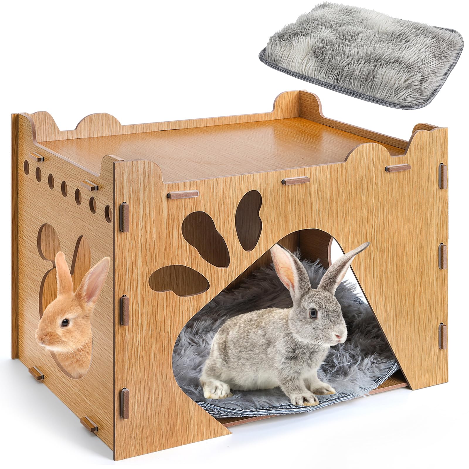 Yesland cachette-lapin-chateau-bois-ensemble offre un espace ludique et sûr pour petits animaux