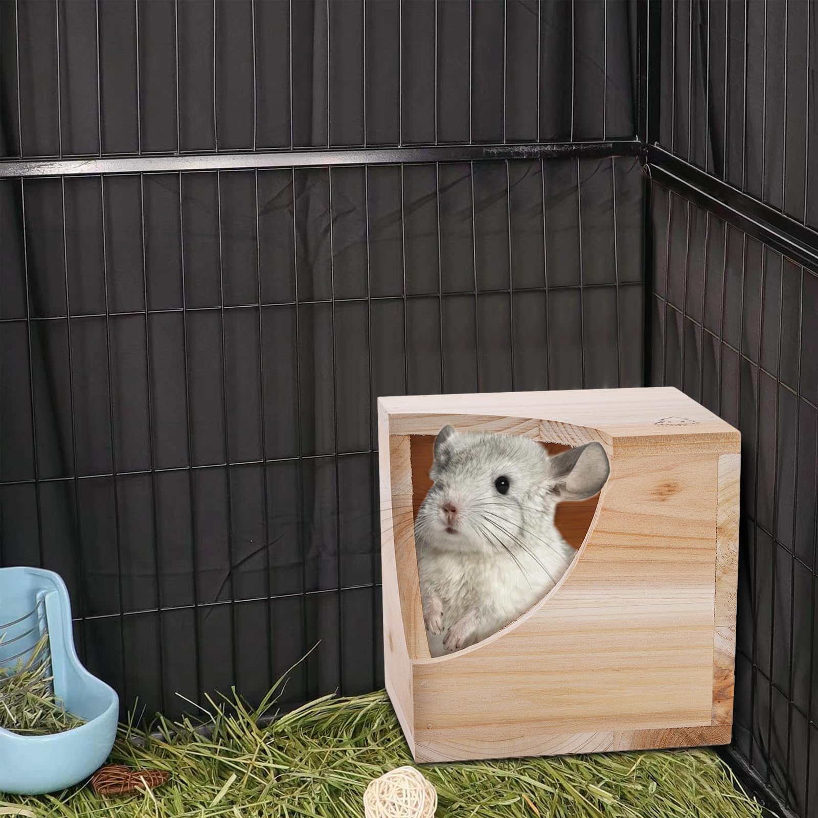 Yesland confort-abri-bois-chinchilla: abri chaleureux favorisant le repos et le jeu.