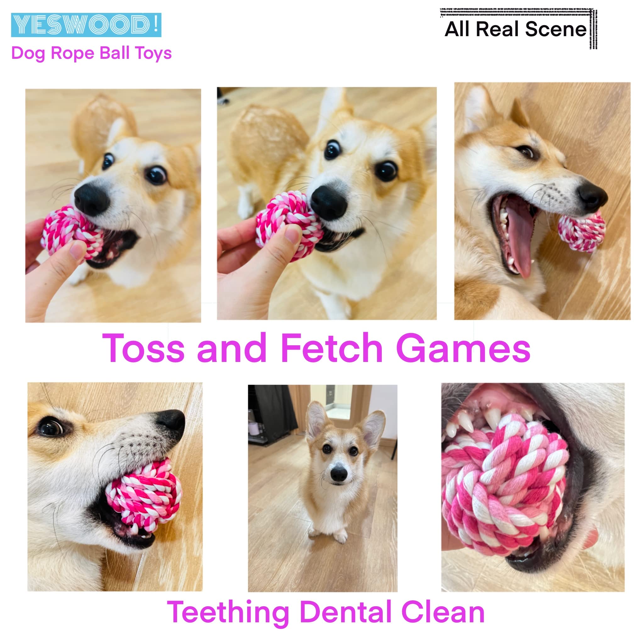 Jouet dentaire YESWOOD!, corde rose, aide à nettoyer les dents lors du jeu.