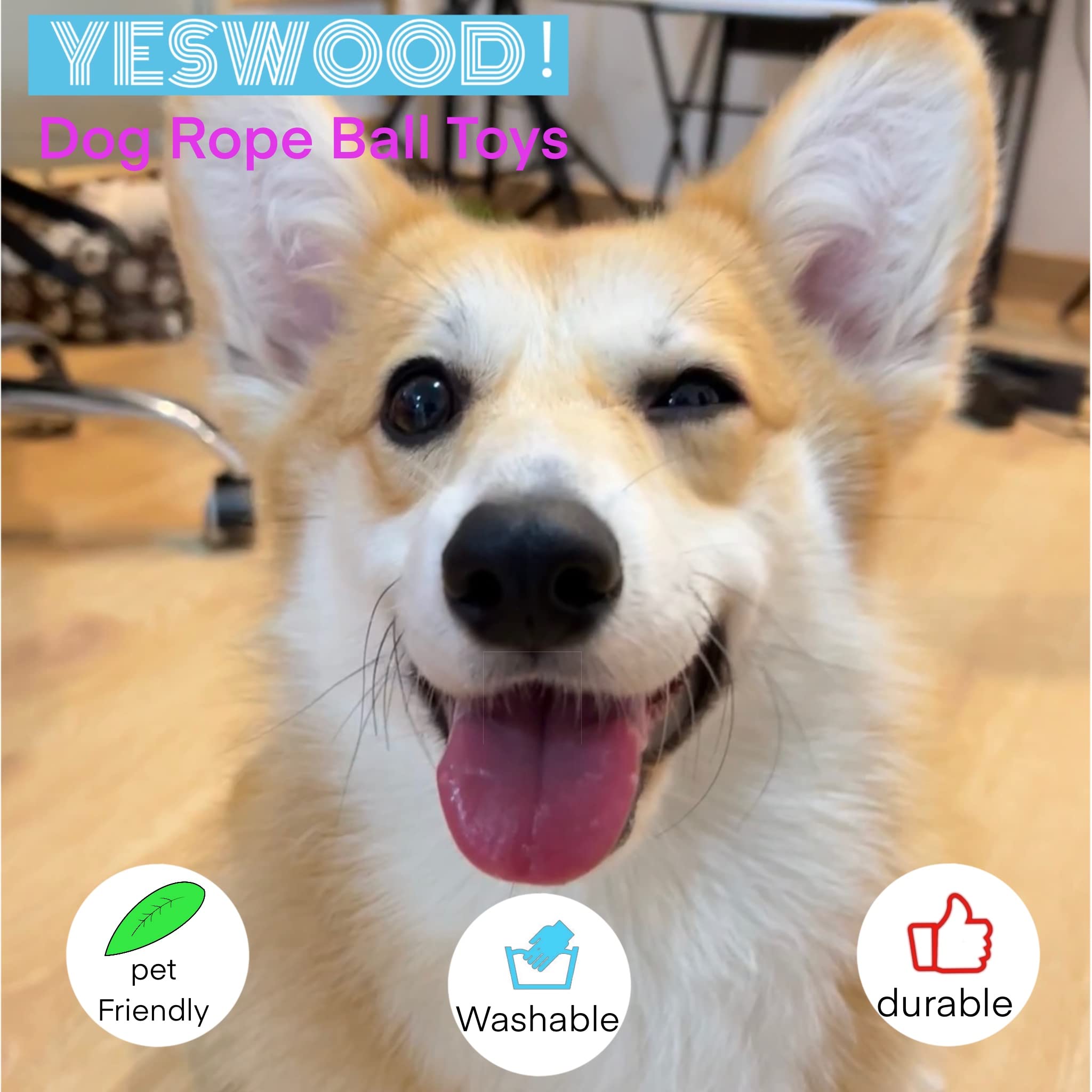 Balle corde YESWOOD! rose, durable et sûr pour chiots et petits chiens.