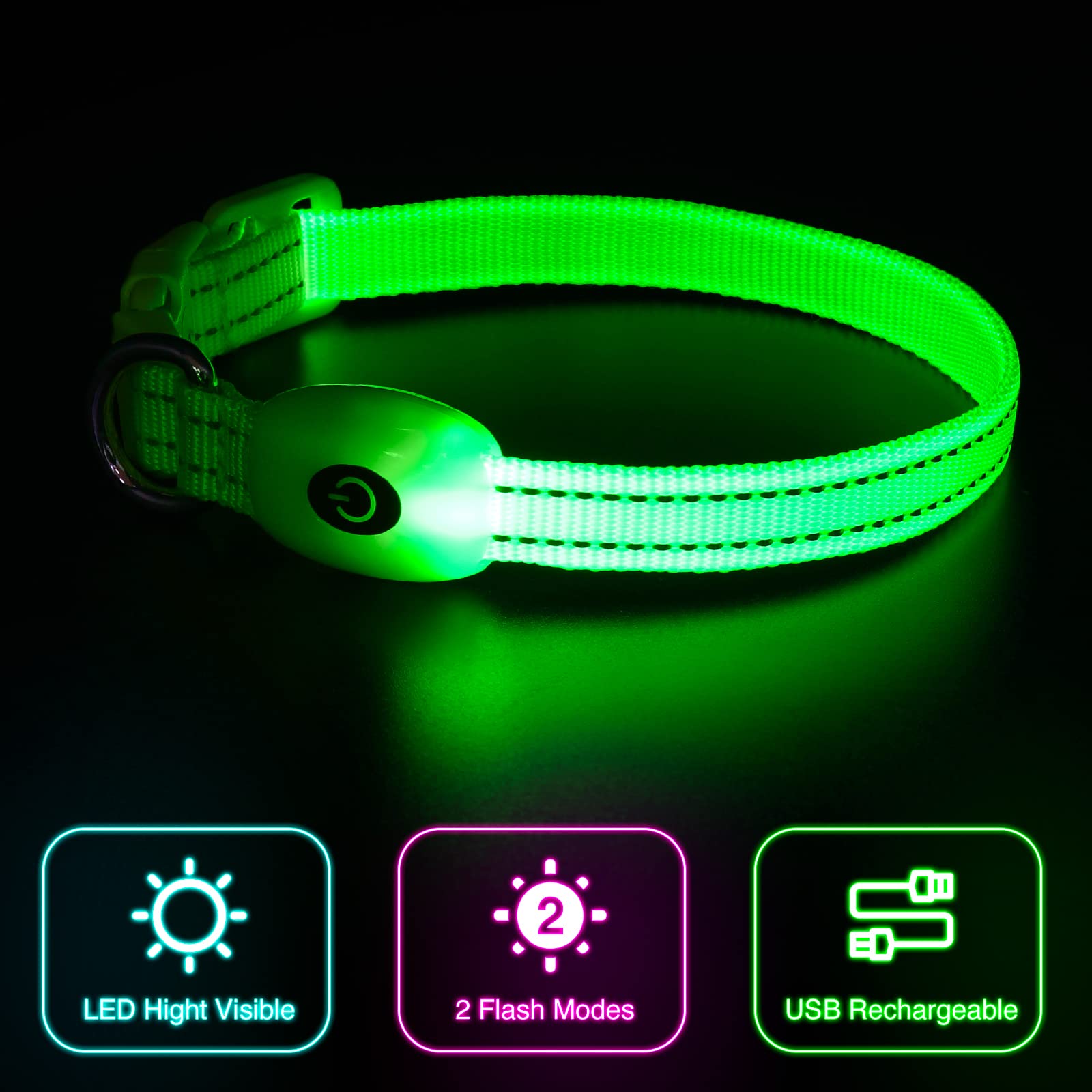 Collier LED YFbrite vert XS avec recharge par câble micro-USB.