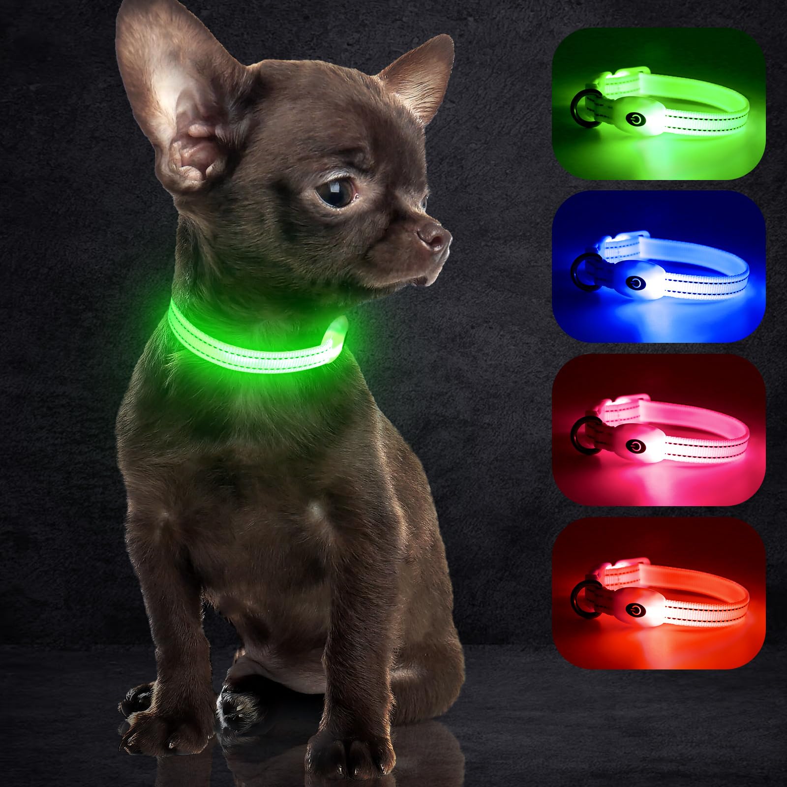Collier LED YFbrite vert XS pour chat, sécurité lumineuse intérieure et extérieure.