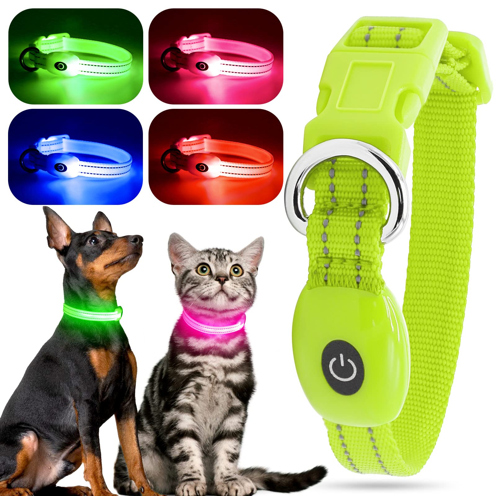 Collier LED YFbrite vert XS pour petit chien, haute visibilité nocturne.
