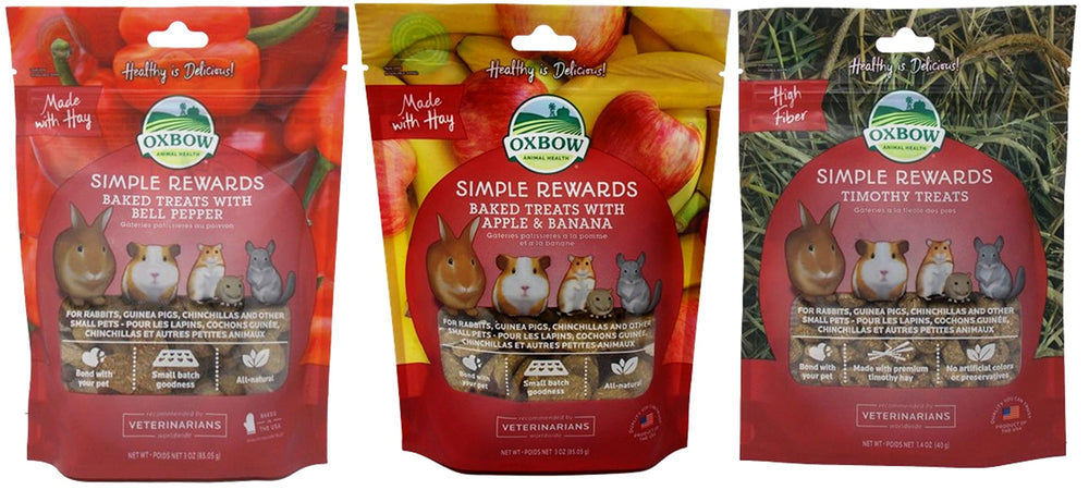 Friandises YFCACT pour petits animaux, emballage triple saveurs.