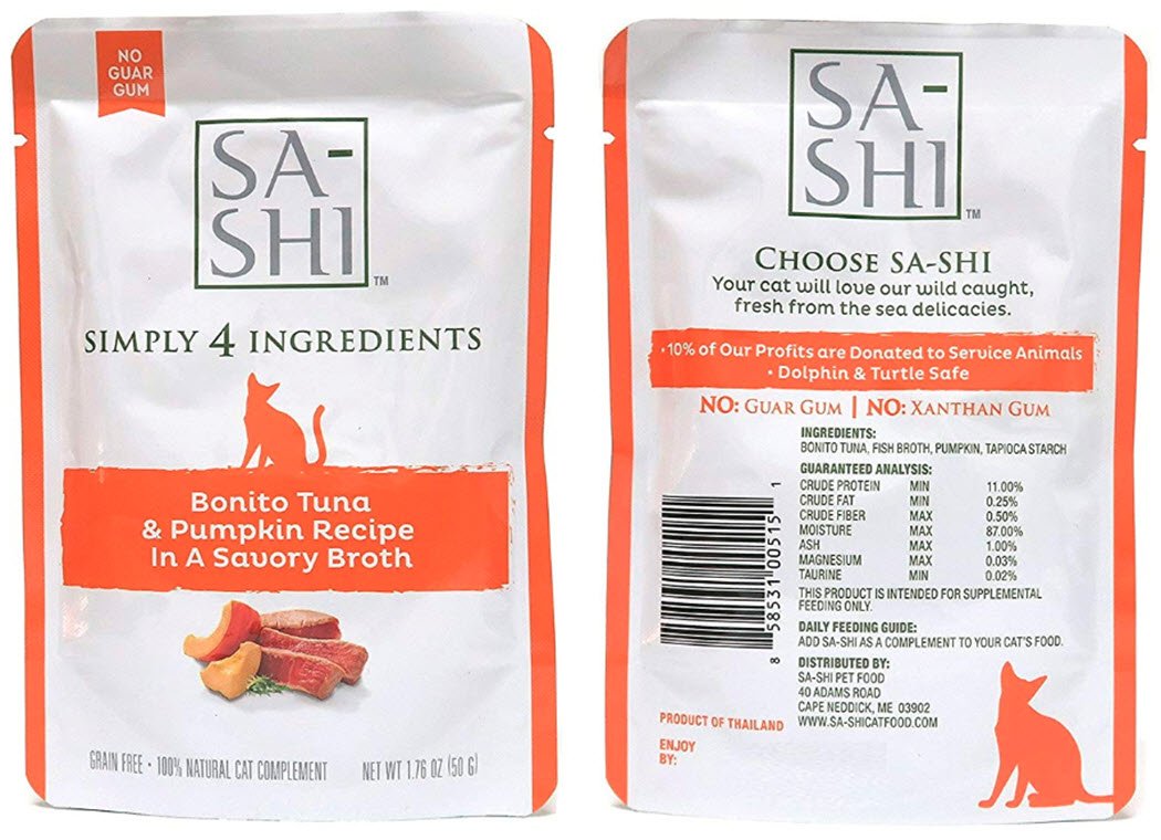 YFCACT Sa-Shi: sachet sans cereales thon citrouille, favorise l'hydratation et le plaisir.