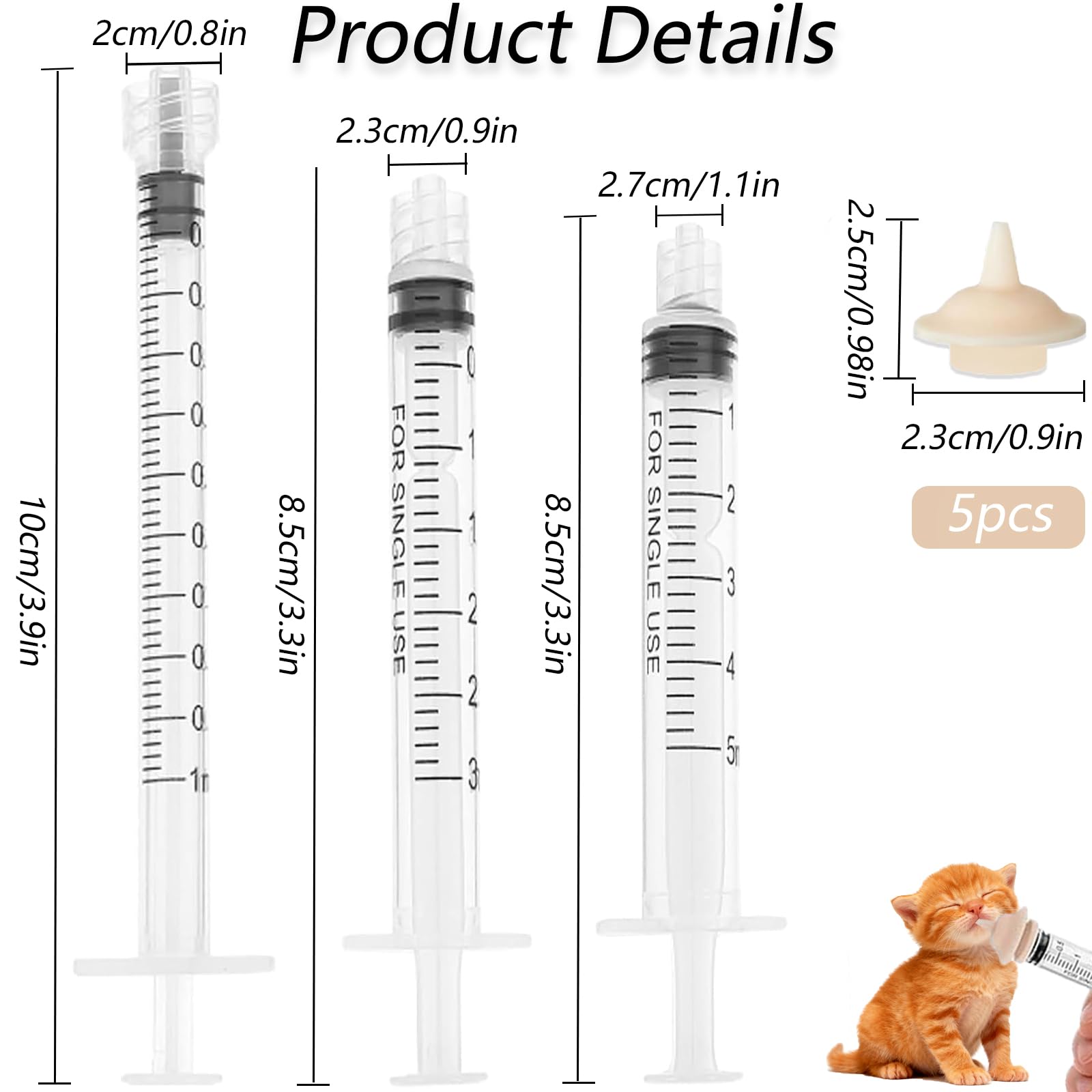 Séringue nourrice YIBIKEHO 3 ml, contrôle précis du flux pour petits animaux.