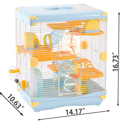 Vue intérieure avec mezzanine YIBOPET, favorise l’exploration sécurisée du hamster.