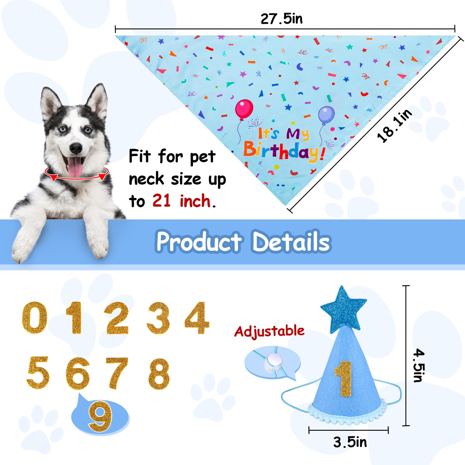 Bandana double-face Yicostar bleu, deux looks possibles pour chien.