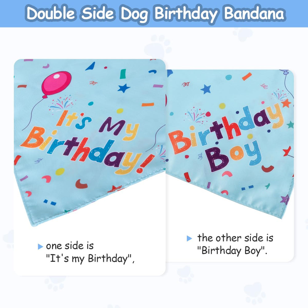 Bandana Yicostar bleu impression fête, ajustable jusqu’à 53 cm de cou.