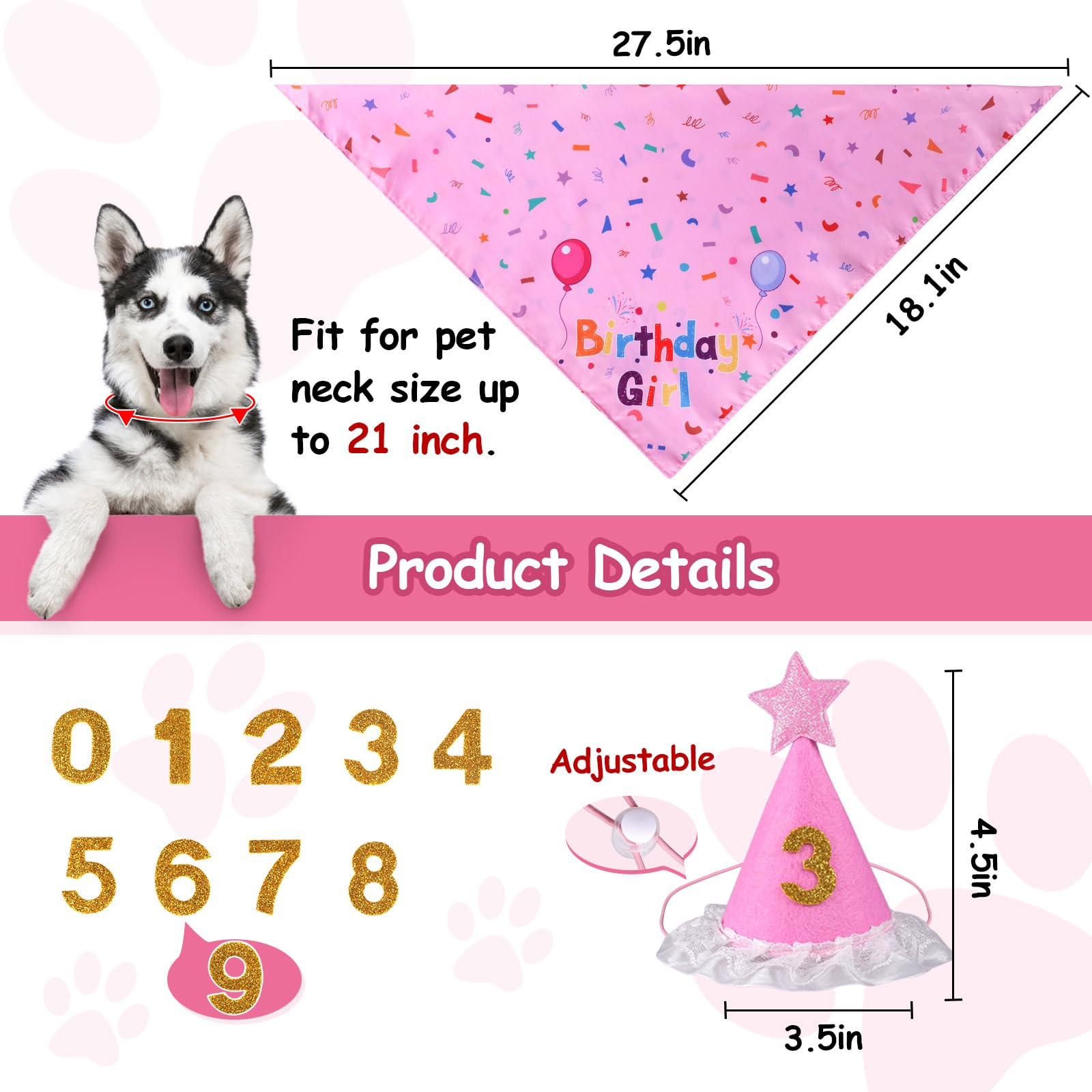 Bandana d'anniversaire Yicostar double-face rose, deux looks festifs