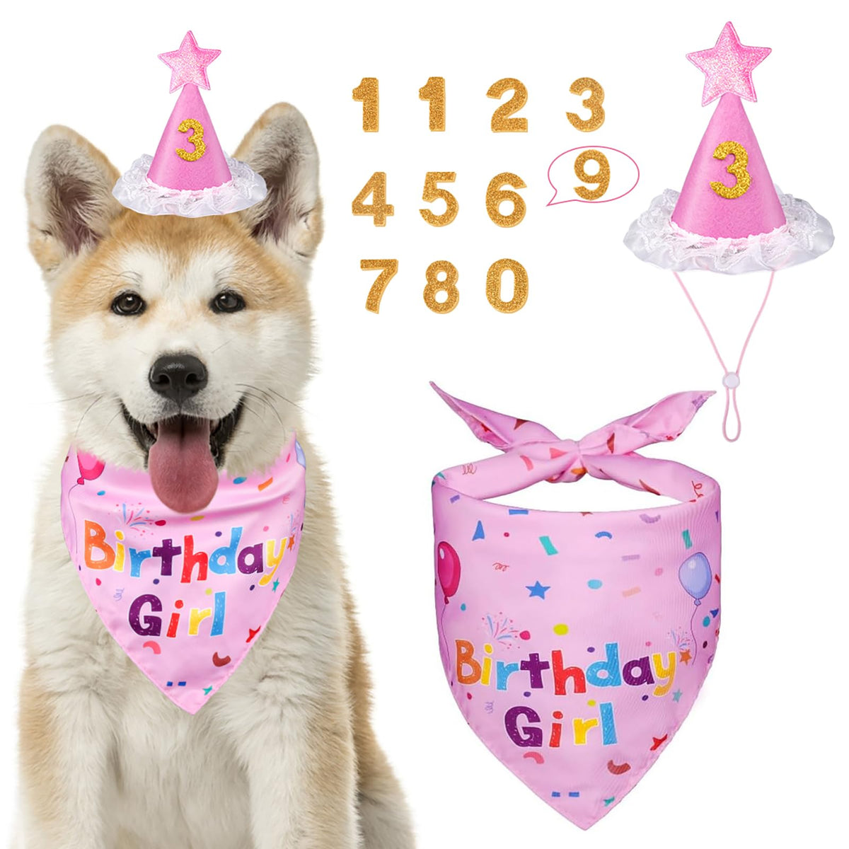 Bandana anniversaire Yicostar pour petit chien, idéal pour les photos festives.