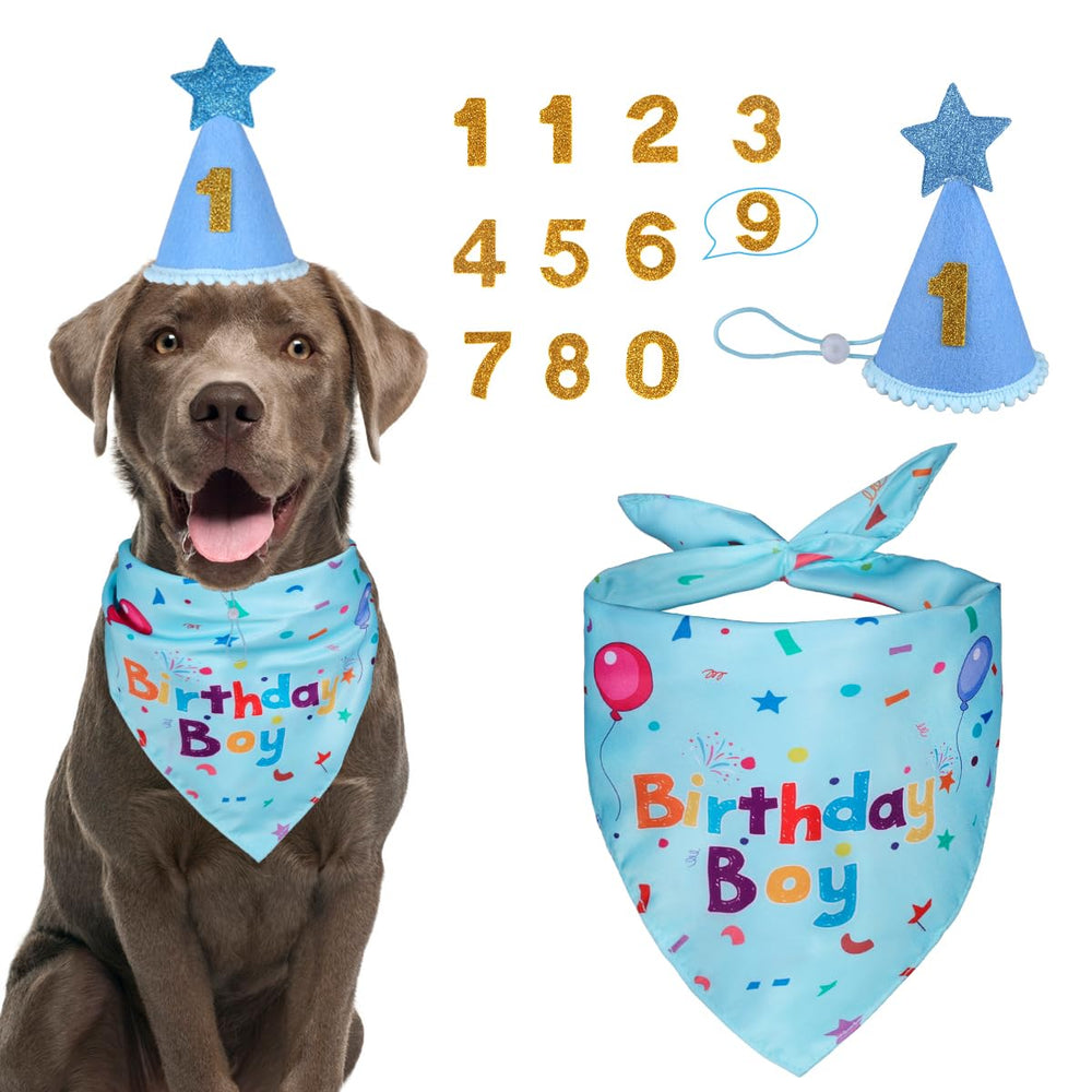 Chapeau d’anniversaire Yicostar bleu avec chiffres, idéal pour photos festives.