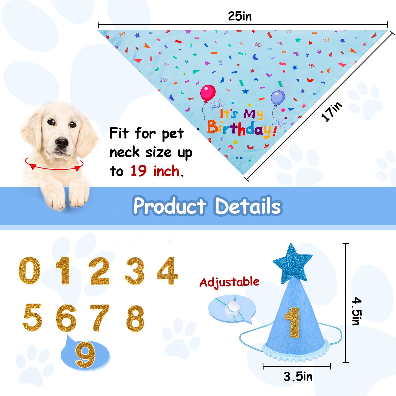 Chapeau anniversaire Yicostar bleu sur chien, réglable pour un confort durable