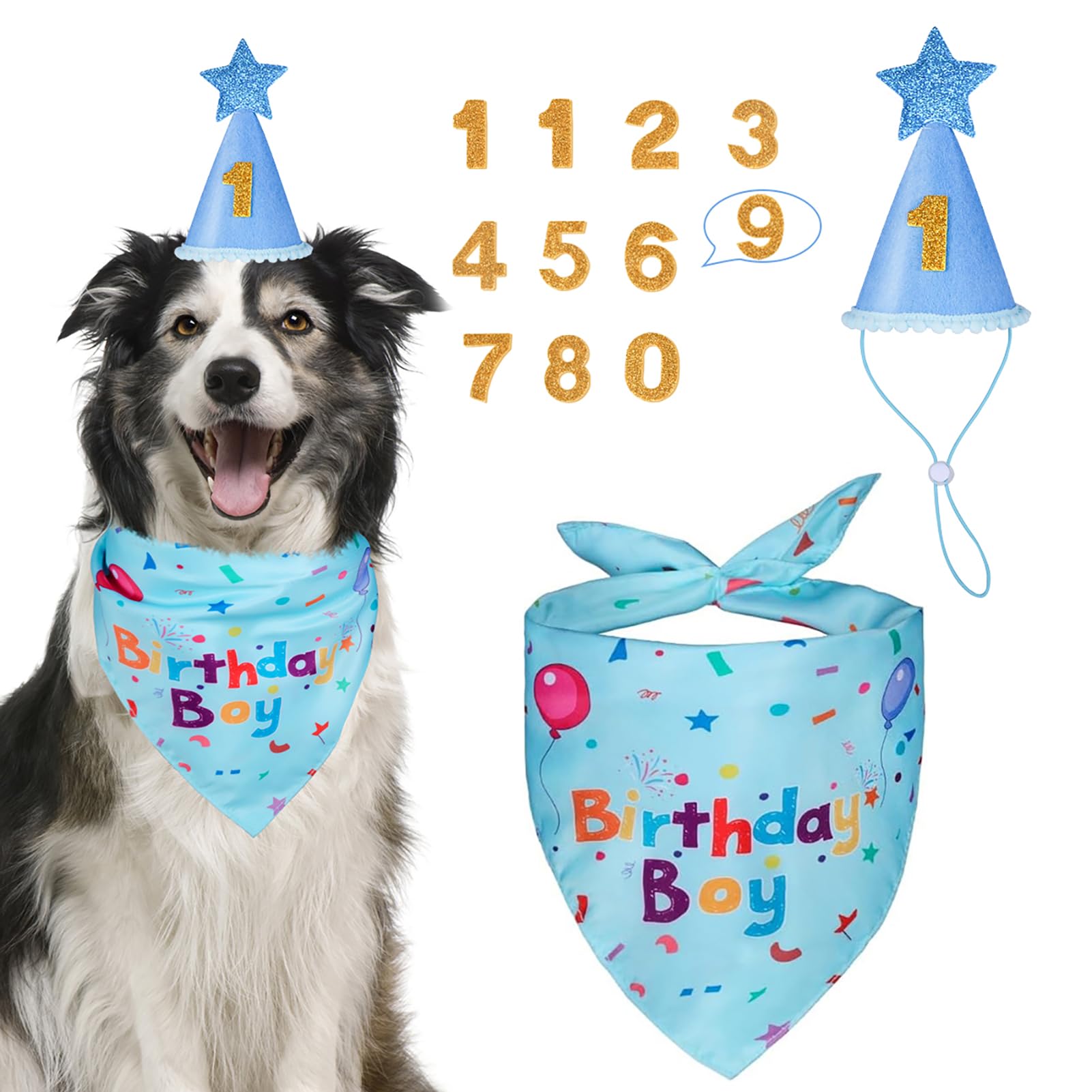 Chapeau anniversaire Yicostar pour chien bleu, léger et confortable pour la fête.