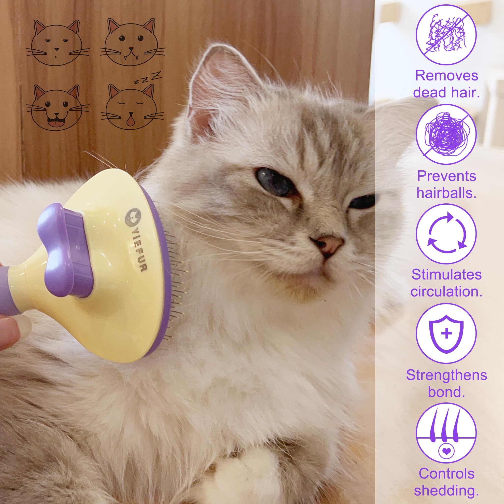 YiEFUR brosse chat têtes silicone, douceur pour peau sensible.