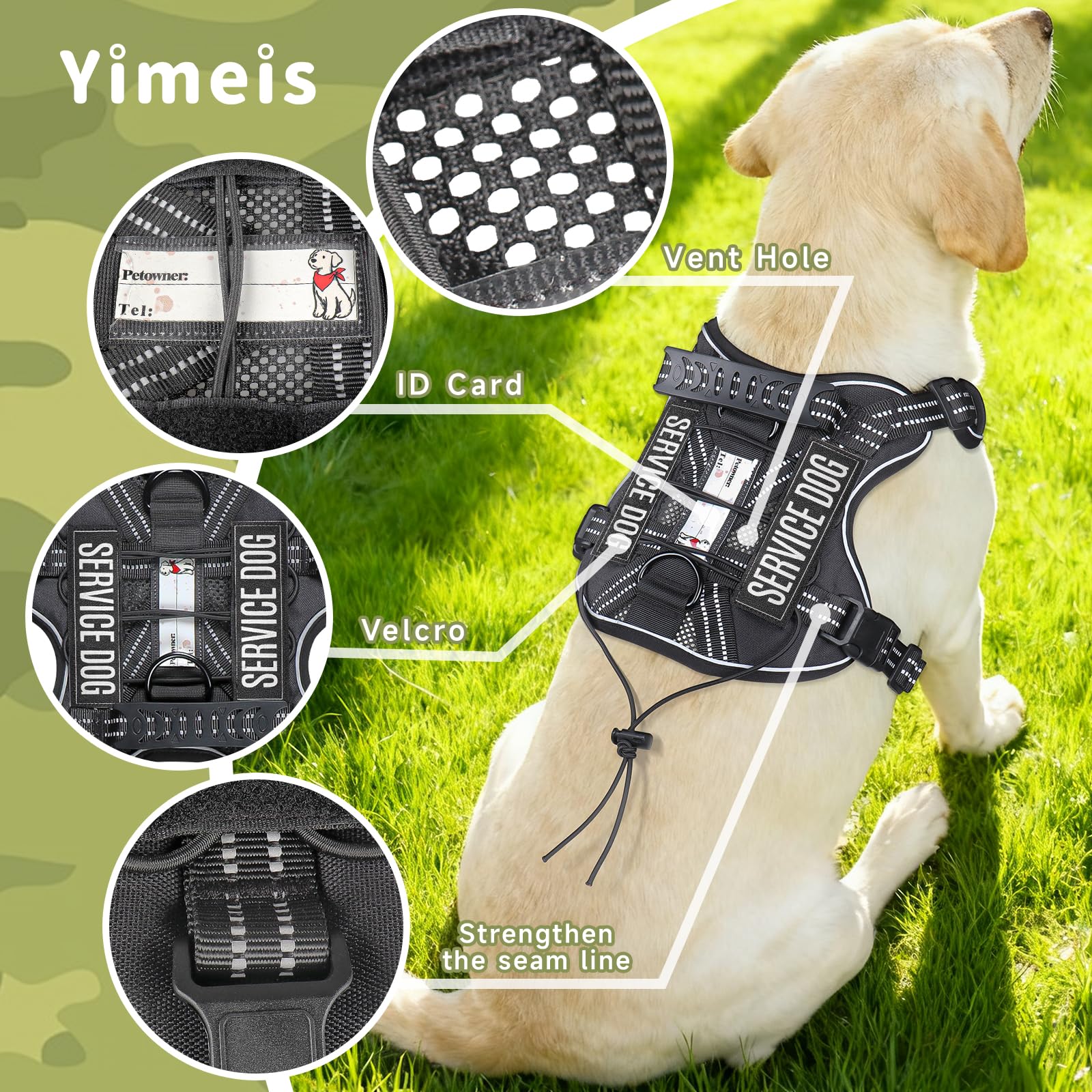 Système MOLLE Yimeis sur harnais, modularité et accessoires possibles.