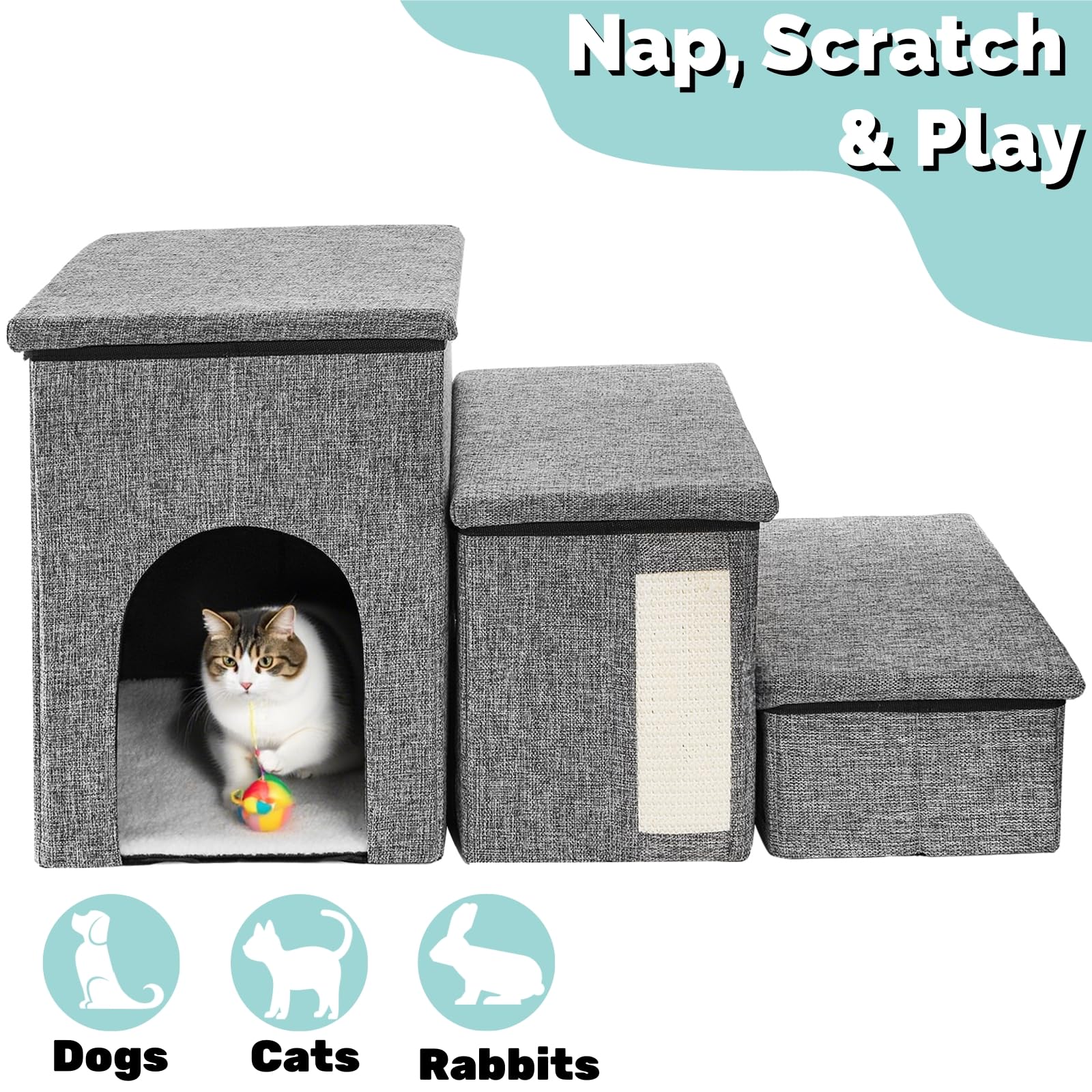 Cabane-chat YIMITEE avec coussin blanc, espace douillet
