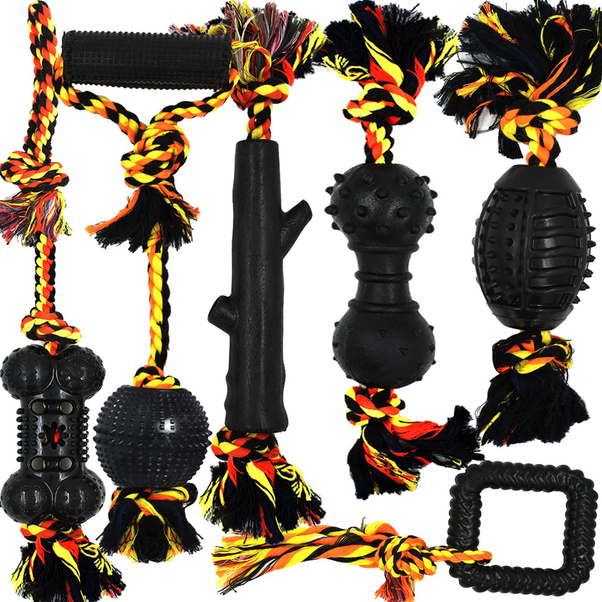 Jouet Yipetor 6-pack, corde et caoutchouc, parfait pour jeux et mastication.