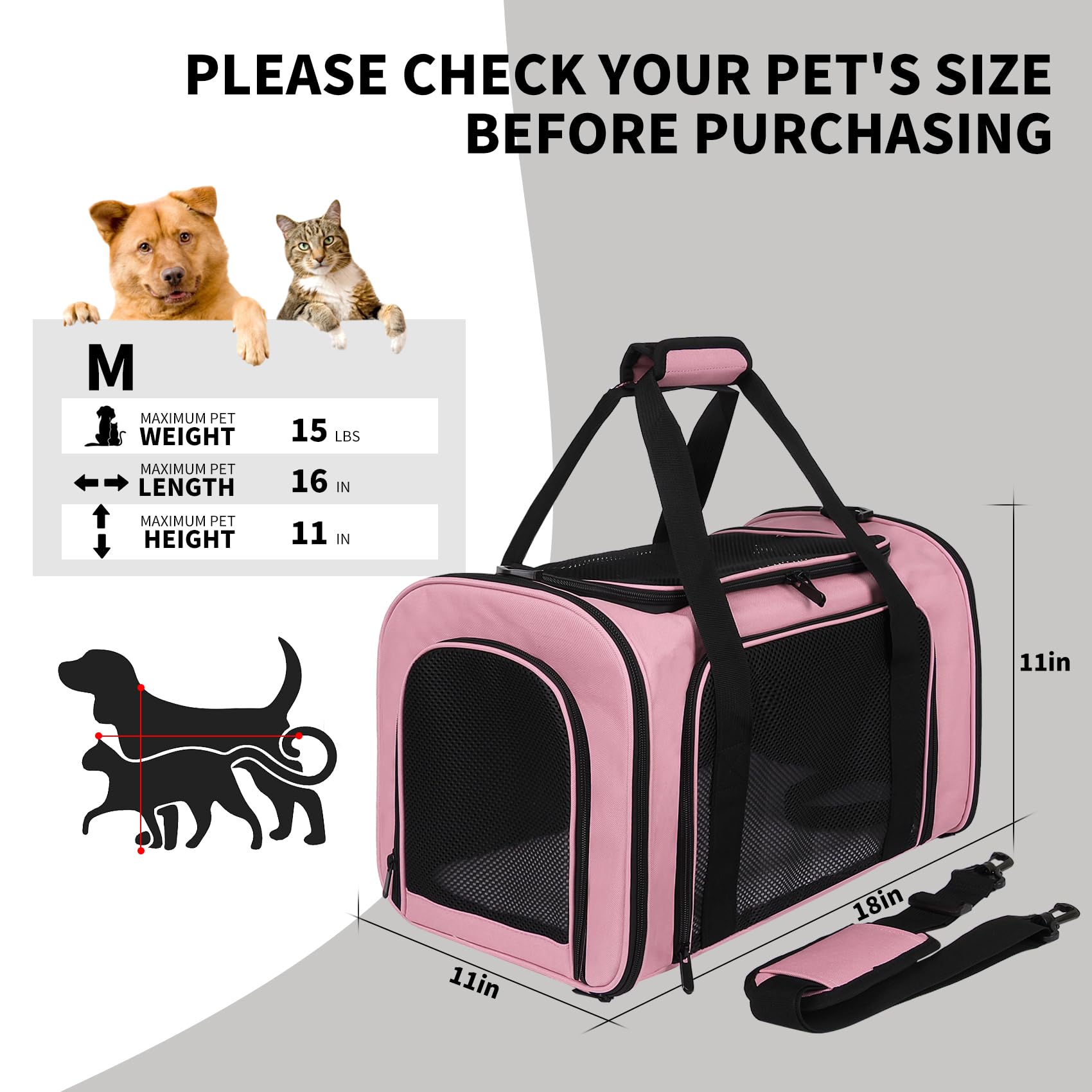 Porte-chat Yipincover, deux poignées de transport robustes et sécurisées.