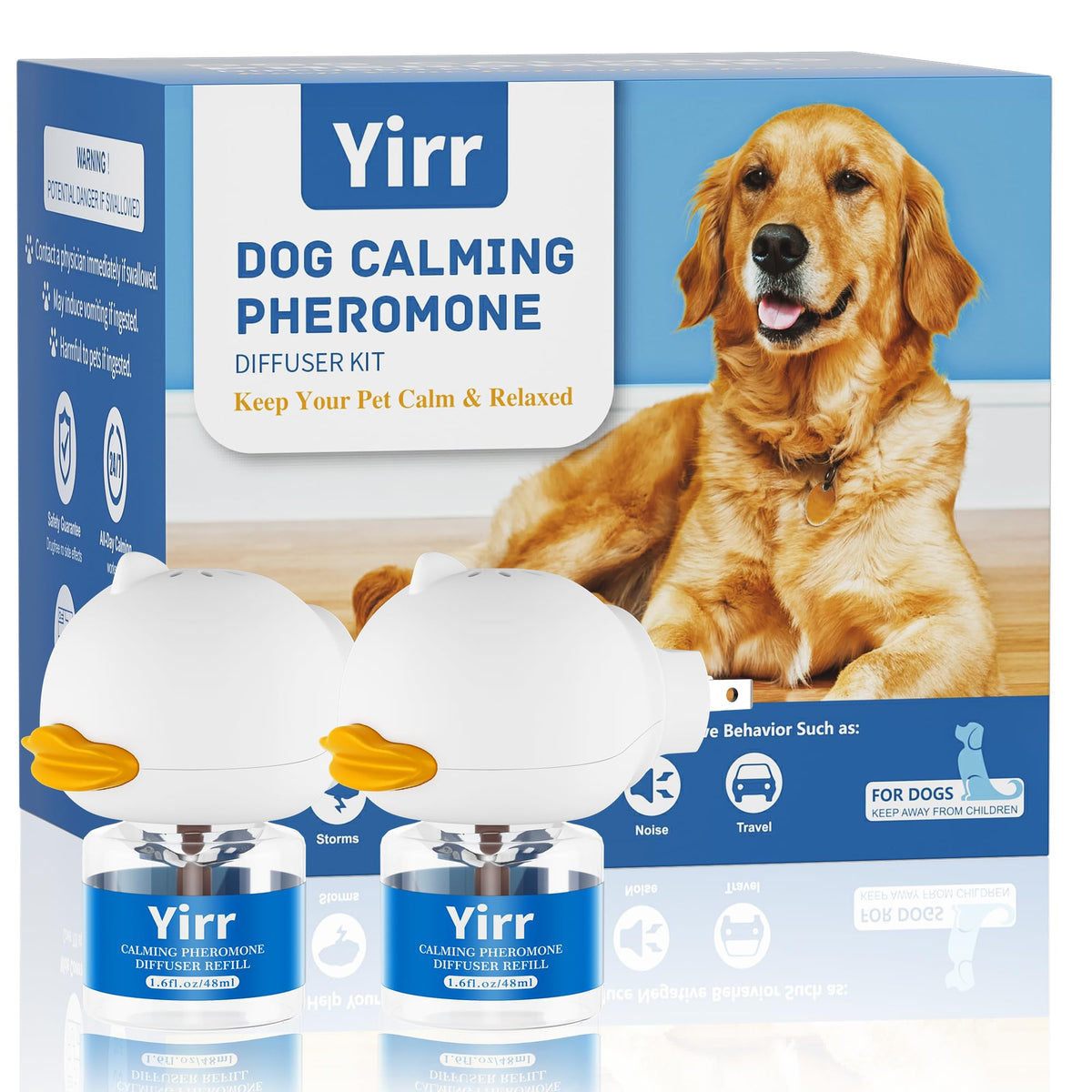 Diffuseur Yirr calmant pour chien – emballage prêt à l’emploi, facile à installer.