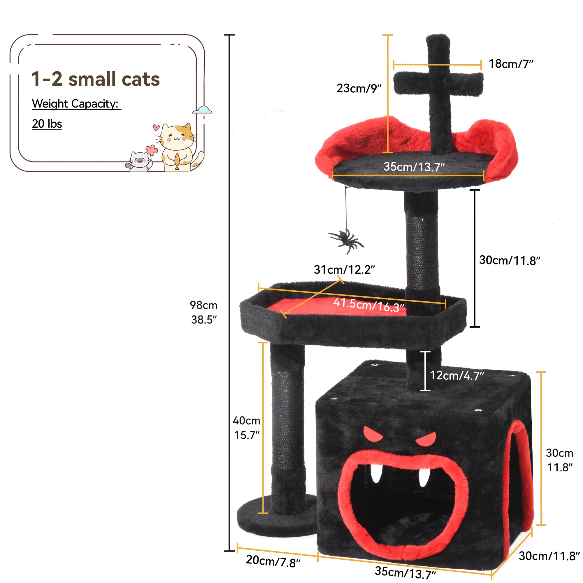YITAHOME Arbre chat gothique: socle robuste assurant stabilité pendant le jeu.