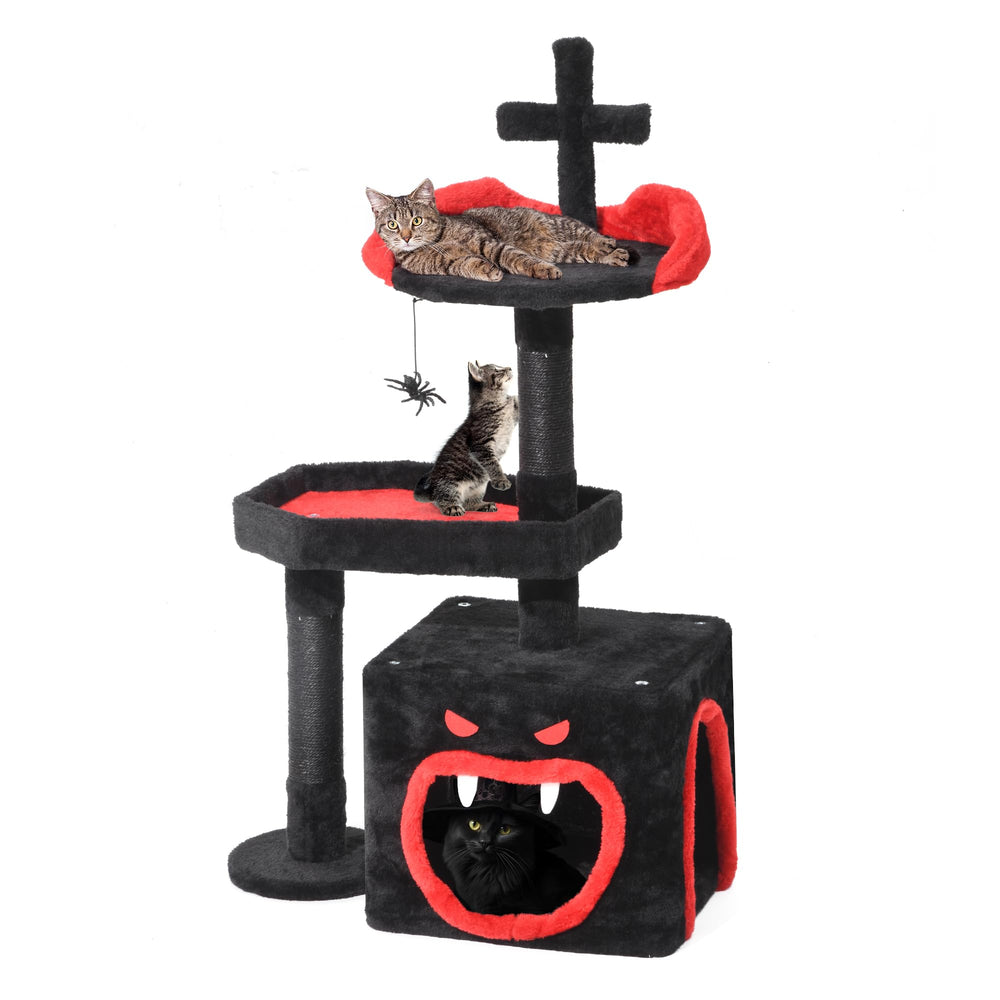 YITAHOME Arbre chat gothique: lit en forme de cercueil pour repos élégant.