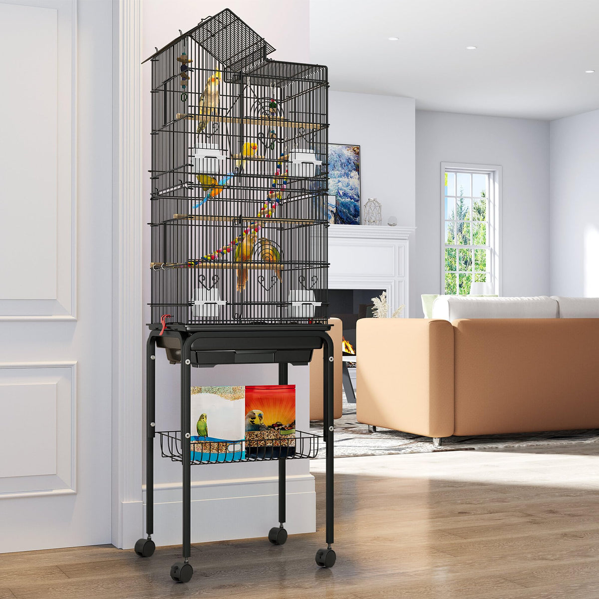 Cage YITAHOME en métal 62 pouces avec toit, sécurité et confort.