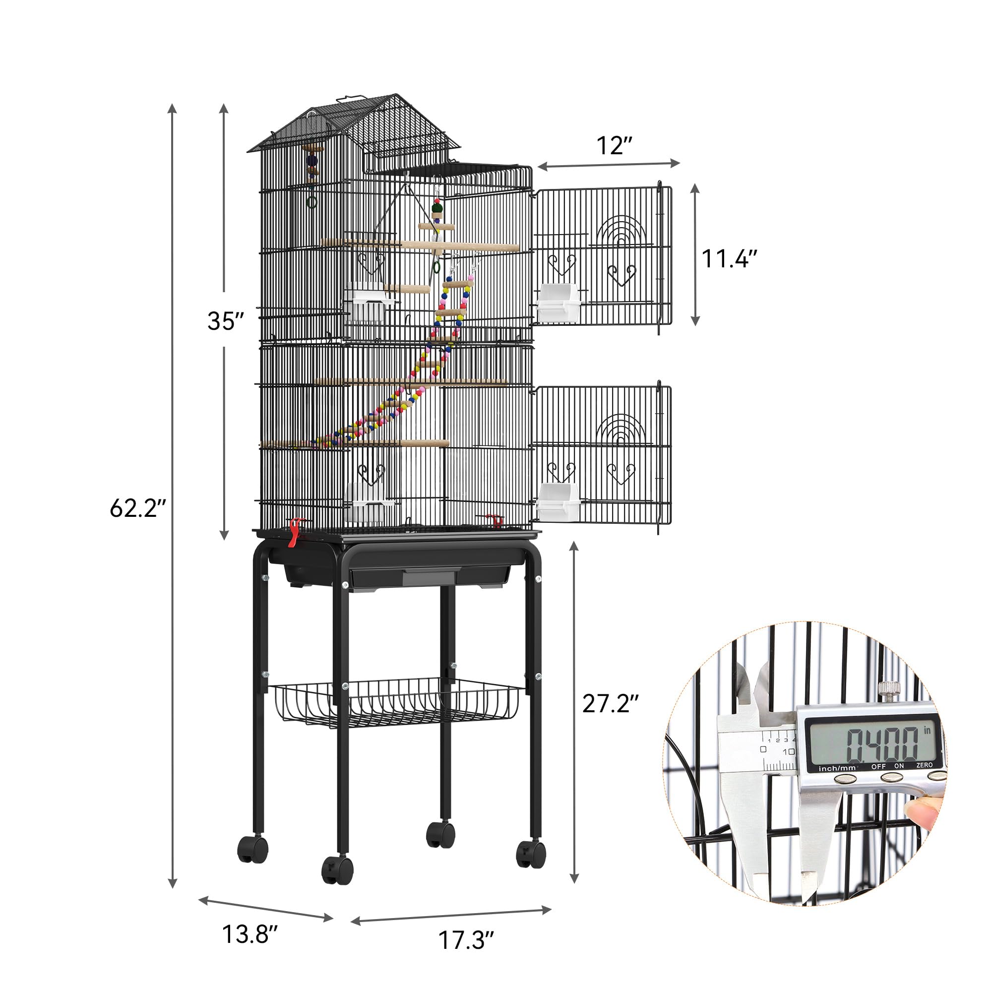 Cage YITAHOME avec roulettes à 360°, déplacement facile.