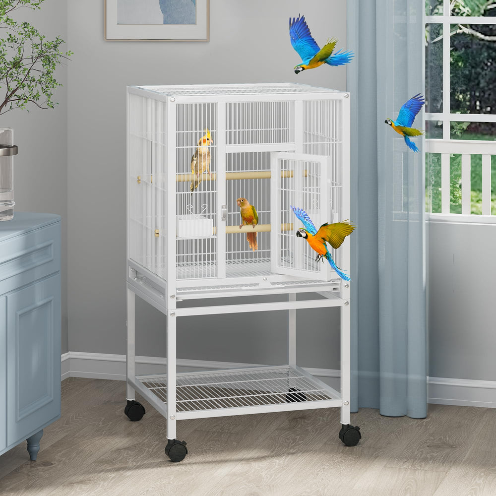 Cage YITAHOME en métal blanc 41 pouces offrant un espace généreux pour oiseaux.