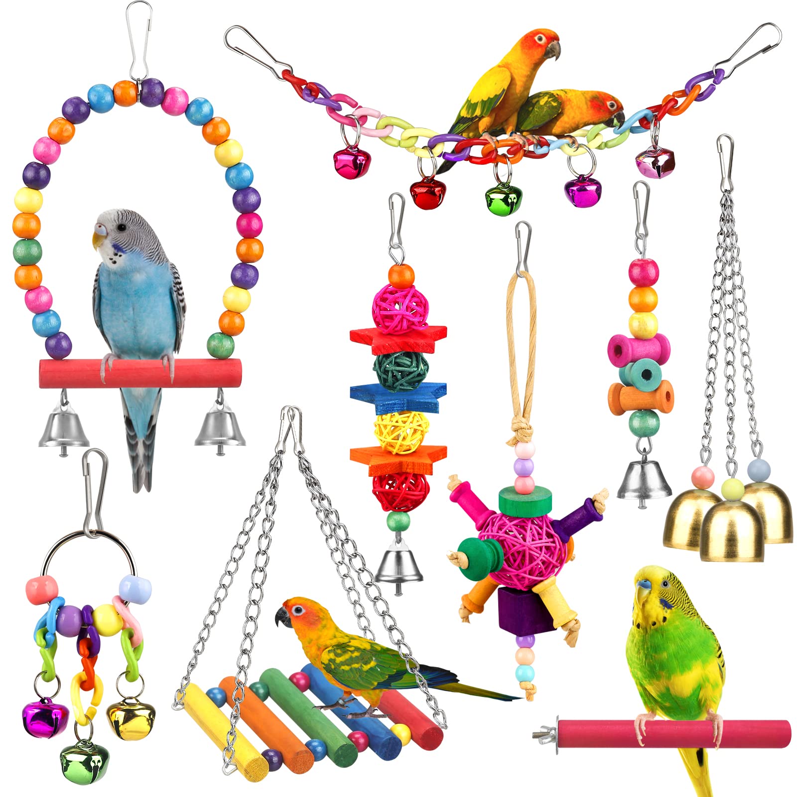Jouet YIXUND conures sur hamac-échelle coloré pour stimulation et repos.