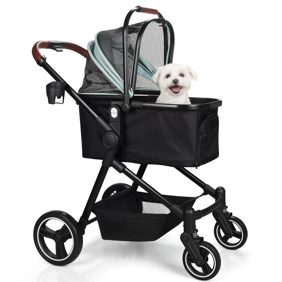 Poussette 3-en-1 YIYUNBEBE pour animaux jusqu'à 50 lb, transport pratique.