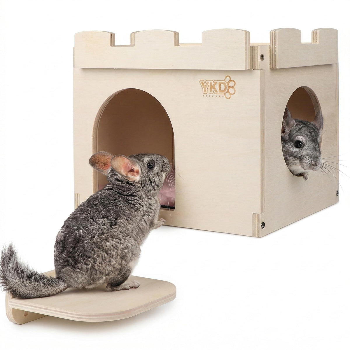 YKD Castle Chinchilla House bois naturel : refuge sûr et ventilé pour petits animaux.