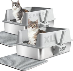 Bac Yollber en acier inox XL avec ouverture, espace généreux pour grands chats et nettoyage rapide.