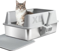 Litière Yollber en acier XXL ouverte, accès facile pour grands chats.