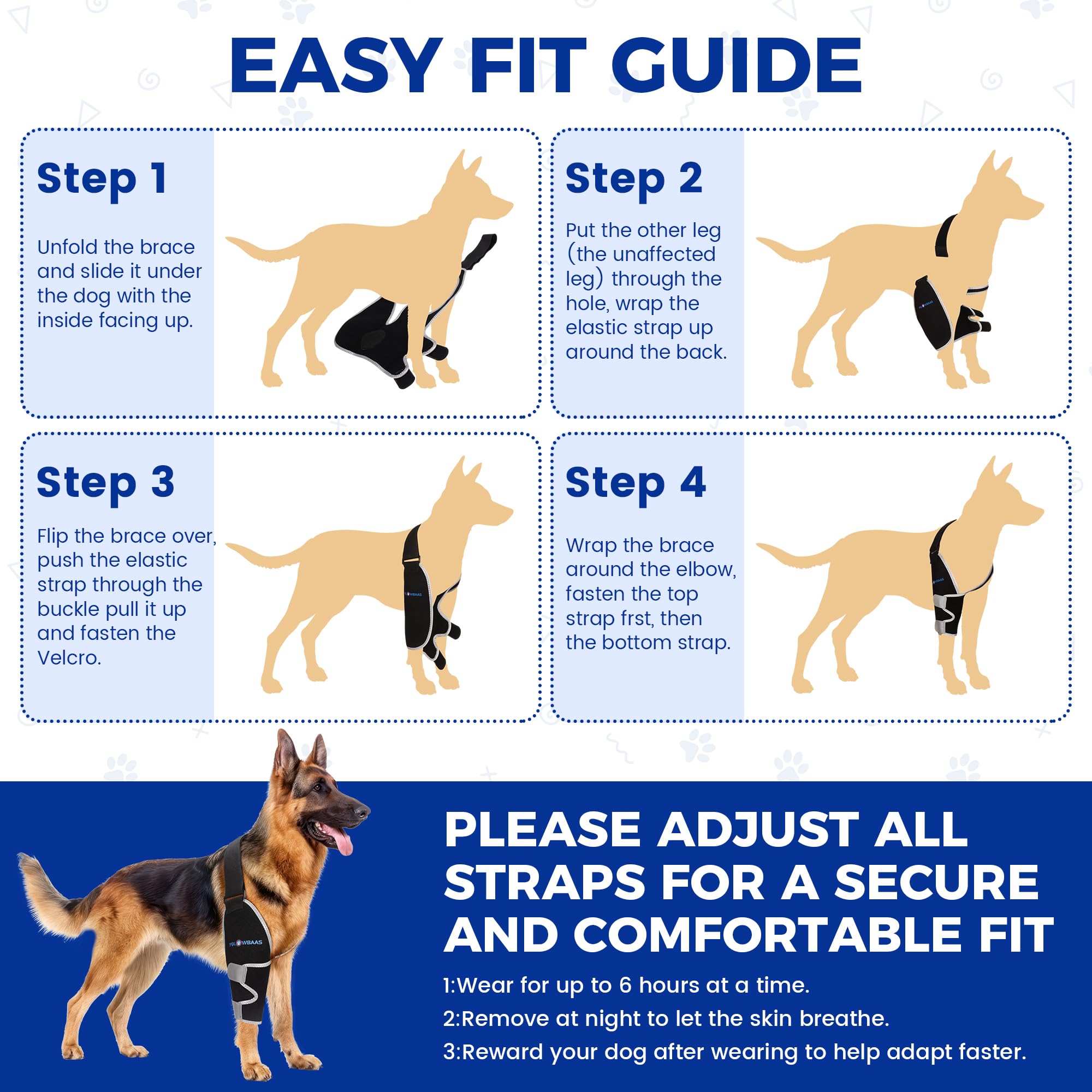 Yolowbaas attelle chien patte droite, récupération confortable et pratique.