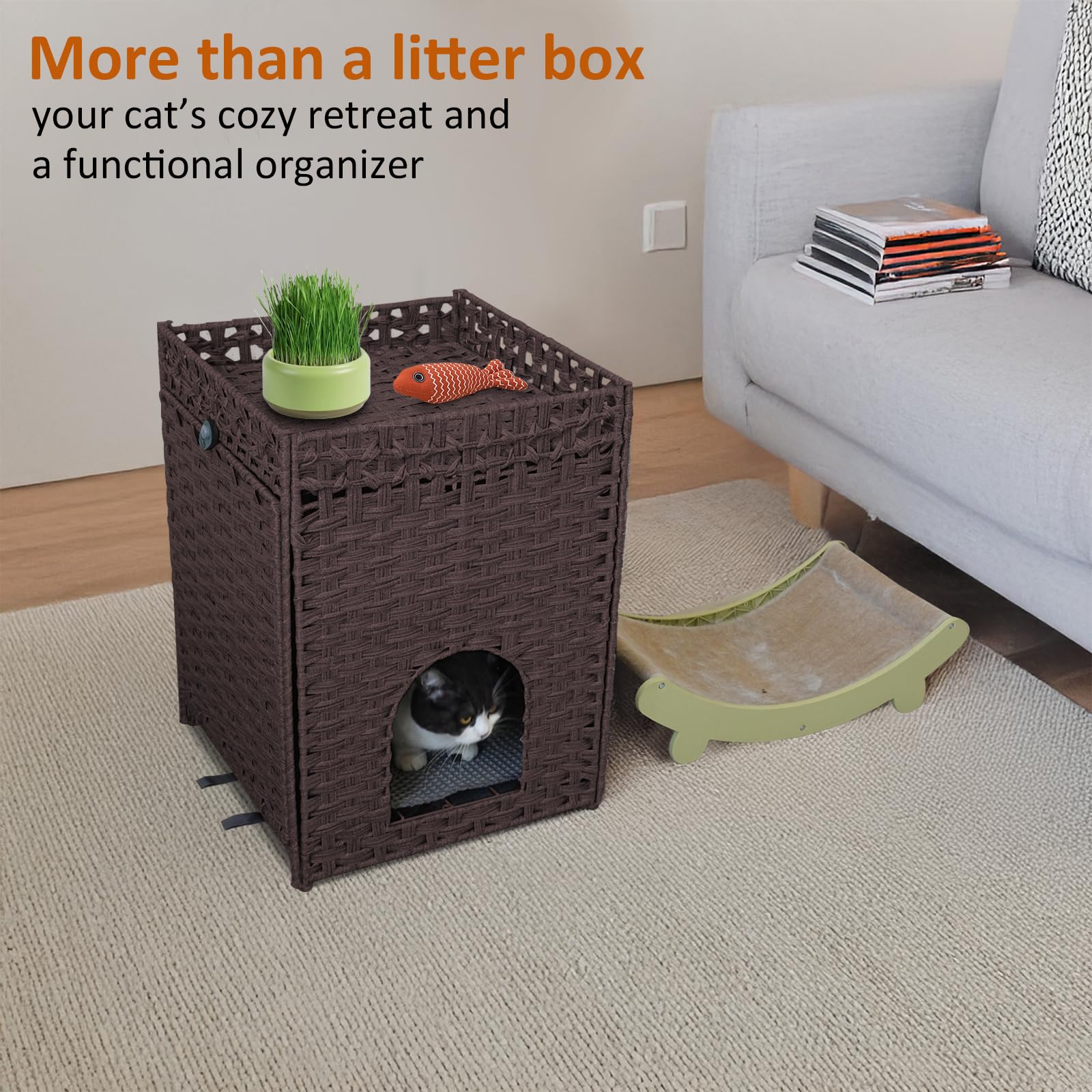 YOLUCCA interieur-enclos-chat-rattan spacieux : espace privé idéal pour l'hygiène