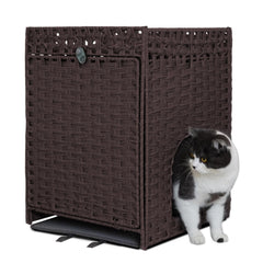YOLUCCA enclos-litiere-chat-rotin brun, vue extérieure robuste pour balcon ou salon