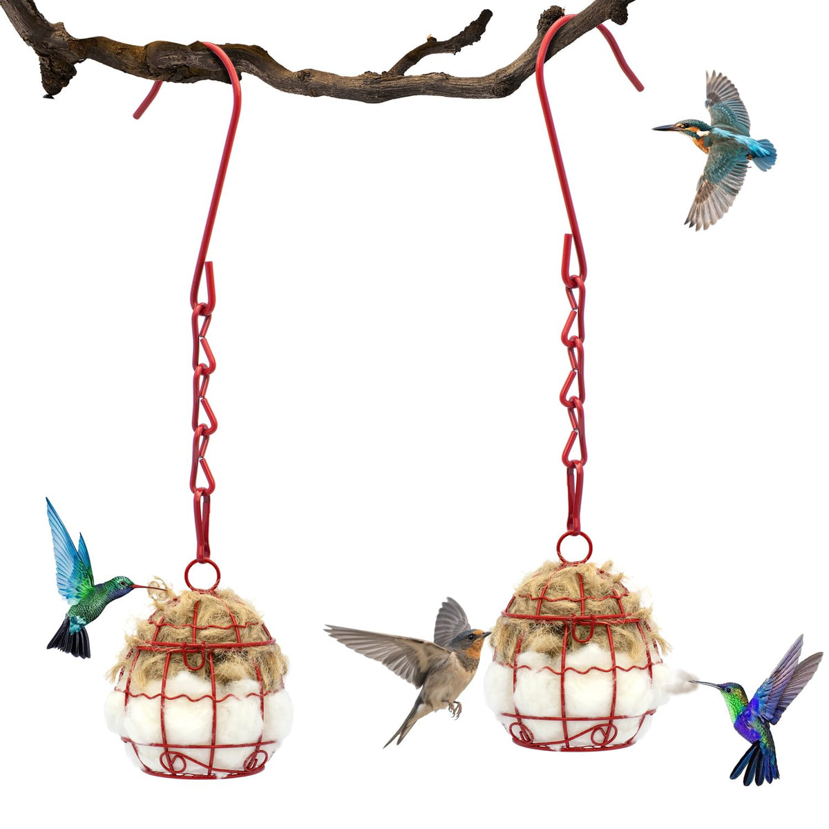 Yomishine matériel nidification laine naturelle dans cage rouge, pour petits oiseaux.