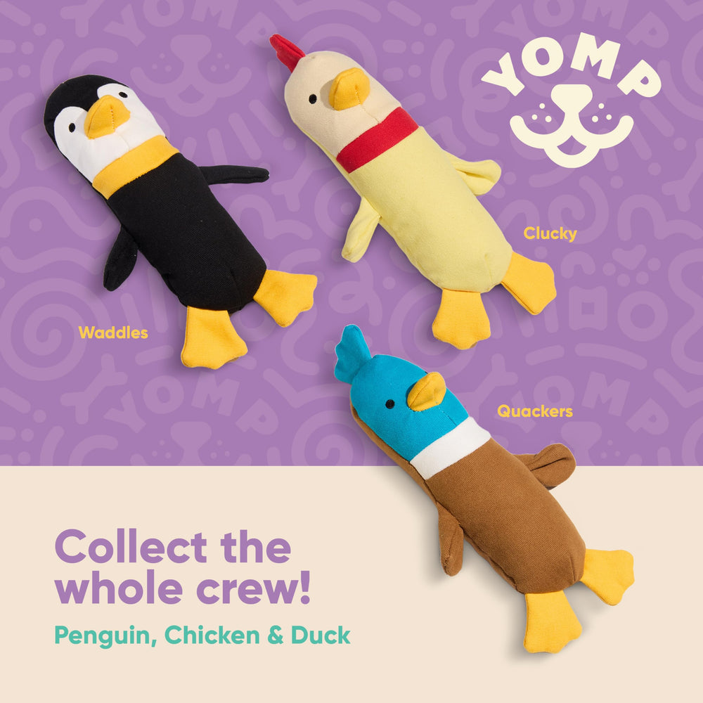 Jouet Yomp Clucky interactif pour chien, stimule l’activité et le jeu.