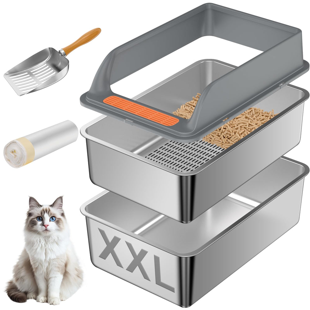 Yoochee boîte litière tamis inox avec couvercle — durable et facile à nettoyer.