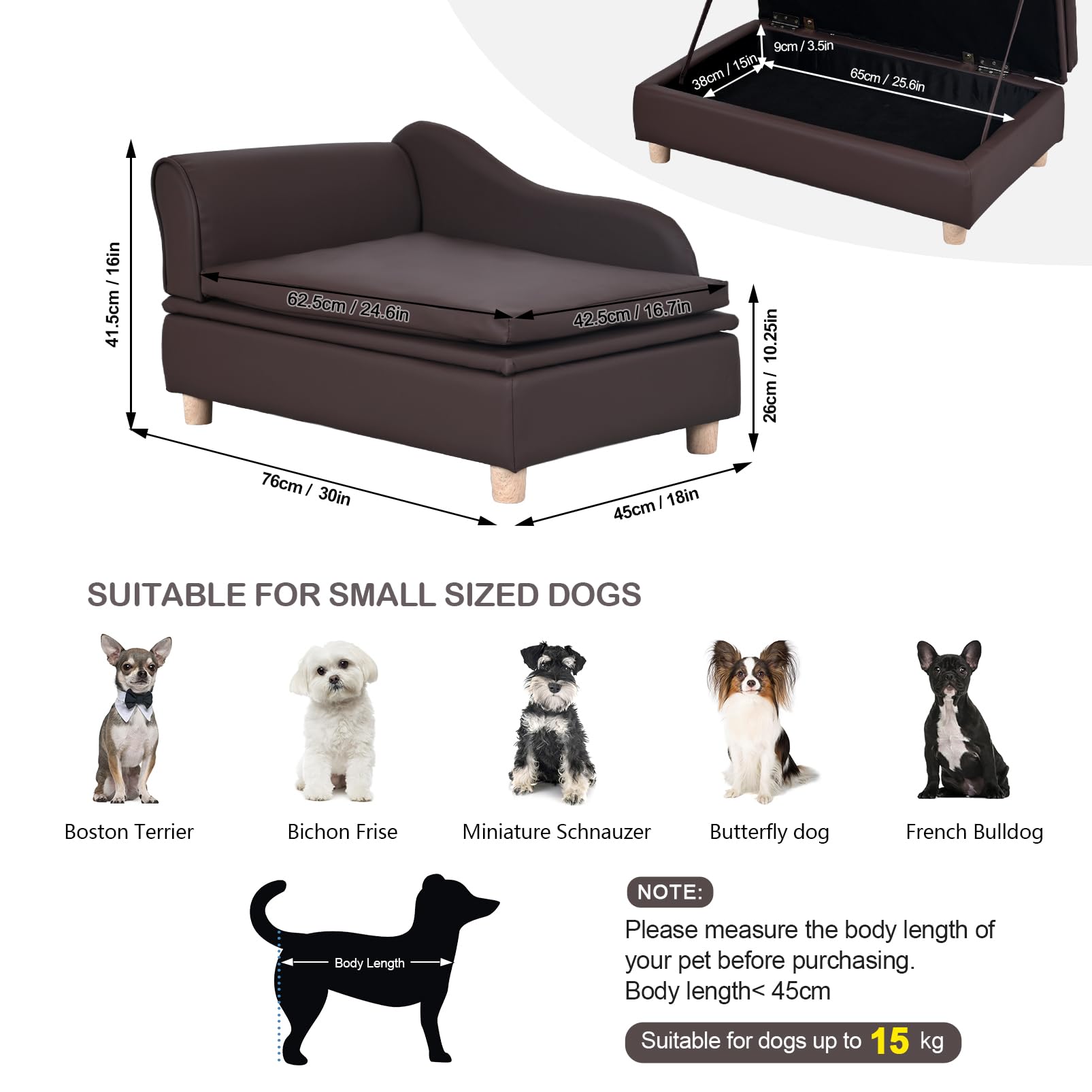 Canapé Yoonnie room en cuir PU marron, vue latérale, rangement intégré pour jouets.