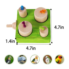 Détail bois naturel du Birdie Puzzle Feeder, matériaux sûrs et durables