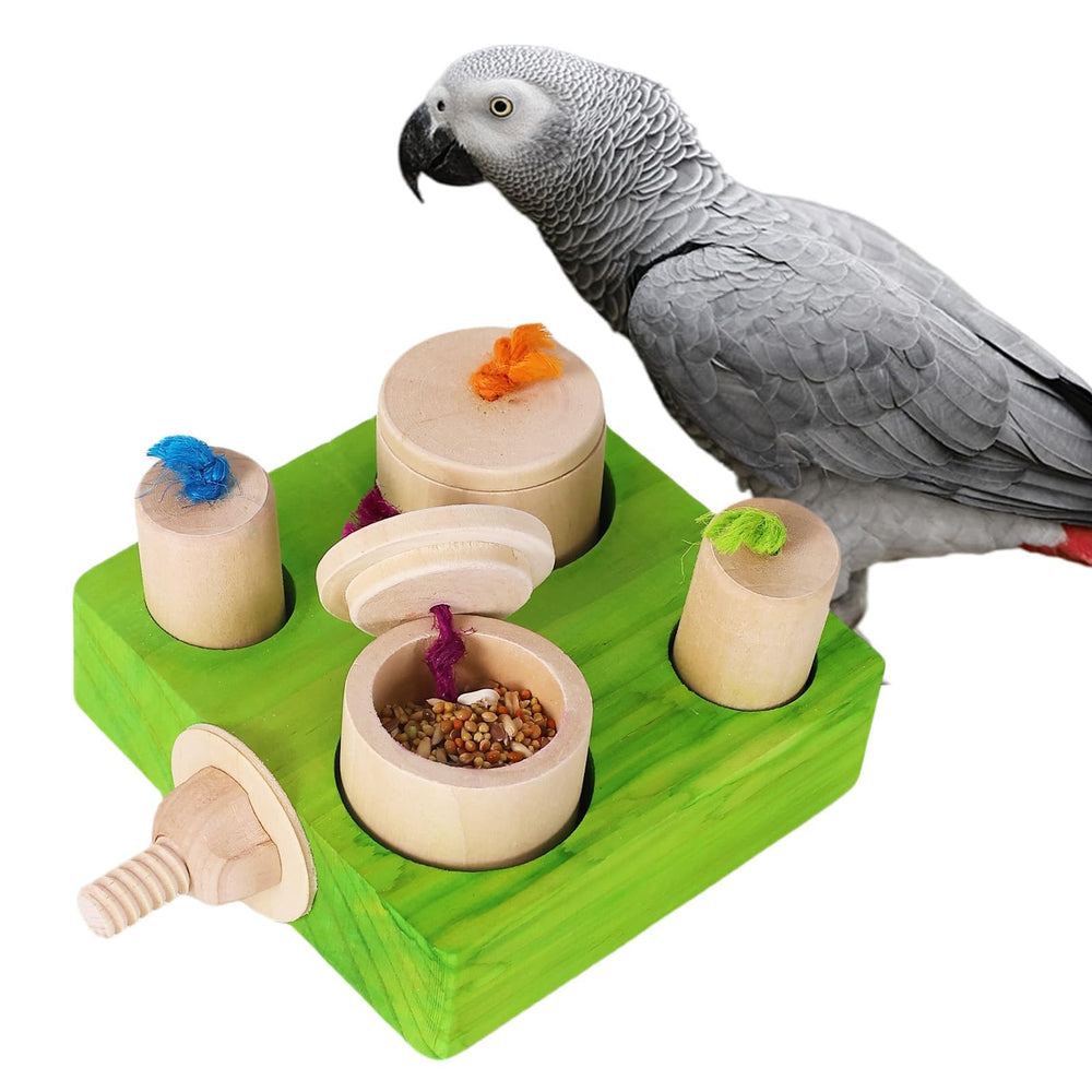 YOOSO WING Birdie Puzzle Feeder, vue frontale sur cage, stimulation mentale de l’oiseau